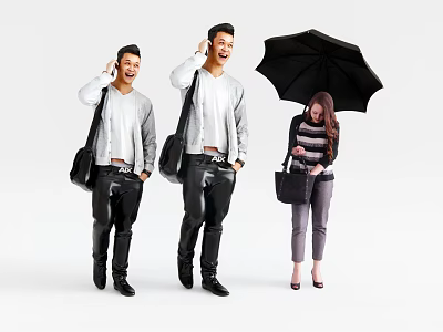 Two Men In Light Gray Jackets And Black Pants With Bags 3d model