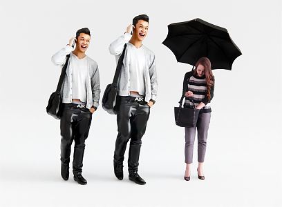 Modern Double Man Woman Umbrella Man 3d model