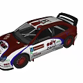 Red White Blue Racing Car With OMV Sponsor Logos And Red Wheels