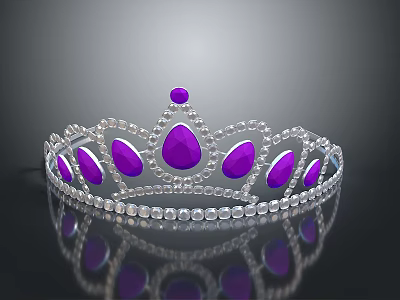 Elegant Decorative Crown With Purple Gemstones Silver Frame And Pearl Details 3d model