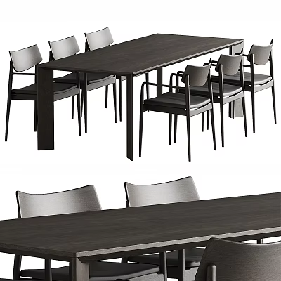 Modern Minimalist Dining Table And Six Chairs Set For Home Dining Room 3d model