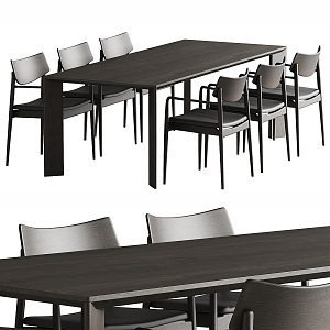 KARIMOKU Dining Table and Chair Combination Solid Wood Single Chair Long Dining Table Dining Chair Rectangular Table 3d model