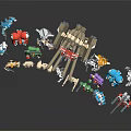 Colorful Robot Toys Collection Featuring Various Action Figures And Mechanical Parts