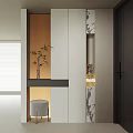Modern Shoe Cabinet Design With Wooden Panels And Decorative Plant In Entryway