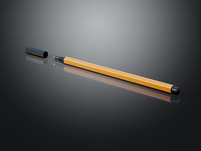 Yellow Wooden Pencil With Black Eraser Tip On Dark Surface 3d model