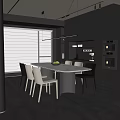 Modern Open Restaurant Interior With Round Dining Table And Pendant Lighting 3d model