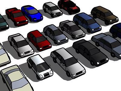 Various Cars With Different Colors And Multiple Models Parked Together 3d model