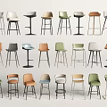 Modern Bar Stools With Various Colors And Metal Frames In Different Styles 3d model