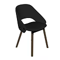 Stylish Modern Black Single Chair With Curved Backrest And Wooden Legs Design