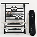 Modern Home Wall Decor With Shoe Rack Skateboards And Shoes