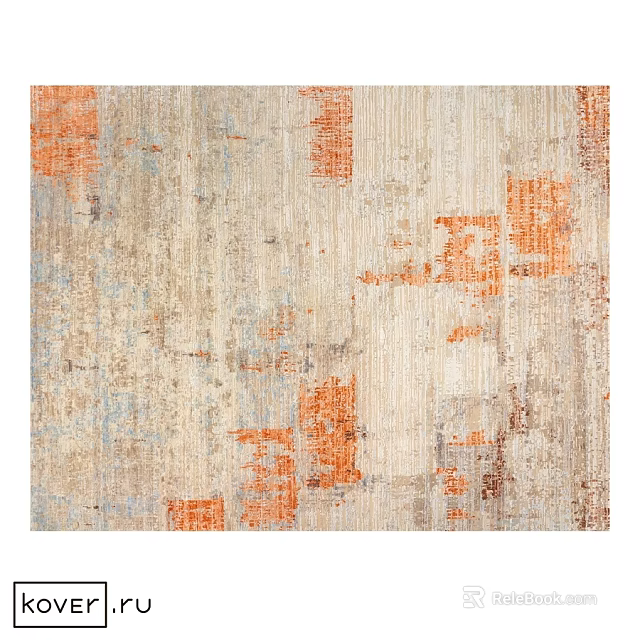 Modern Square Area Rug With Orange Blue And Beige Abstract Textured Patterns 3d model 