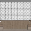 Sofa Background Wall With Geometric Pattern Wooden Panel And Pendant Lights