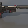 Futuristic Weapon Pistol With Black Body Red Accents And Tactical Scope