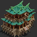 Ancient Chinese Architecture With Multi Layered Green Tiled Roof Red Pillars And Intricate Carvings