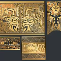 Golden Wall Decor With Intricate Geometric Patterns And Totem Like Human Figures