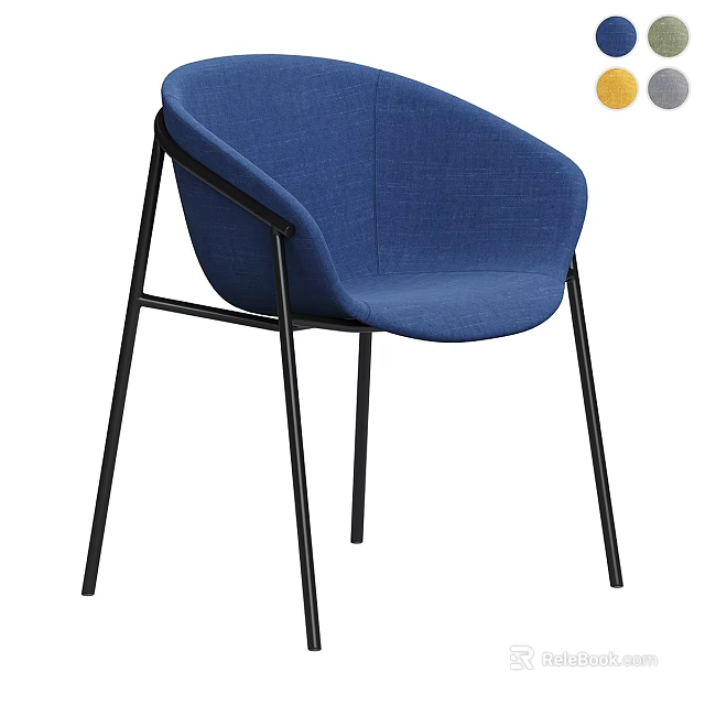 Modern Blue Fabric Dining Chair With Black Metal Legs And Comfortable Design 3d model 