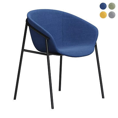Modern Blue Fabric Dining Chair With Black Metal Legs And Comfortable Design 3d model