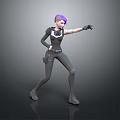 3D Stylish Character With Purple Hair Black Outfit Headphones Dynamic Action Pose