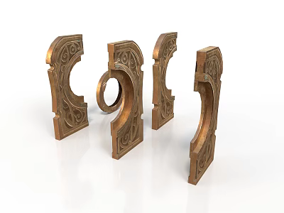 Ornate Carved Bronze Sculptures With Curved Shapes Ring Elements And Intricate Patterns 3d model