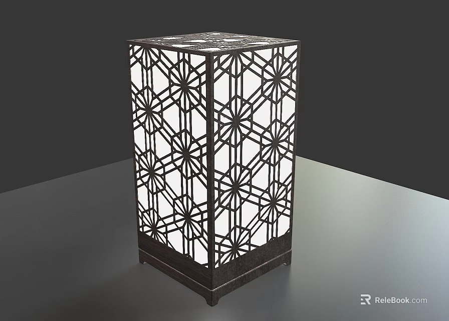 Square Outdoor Light With Geometric Cutout Pattern And Black Frame Illuminated 3d model 