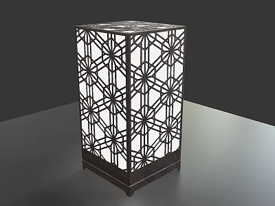 Square Outdoor Light With Geometric Cutout Pattern And Black Frame Illuminated 3d model