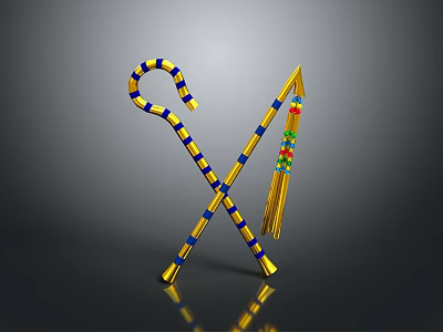 Crossed Ceremonial Scepters as Weapons with Gold Blue Accents Colorful Beads and Tassels Design 3d model