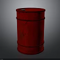 Red Metal Drum With Textured Surface And Glossy Finish On Gray Background