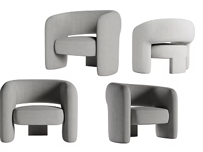 Light Gray Single Sofa Modern Minimalist Design With Curved Armrests And Rounded Backrest 3d model