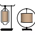 Chinese Style Table Lamps with Rectangular and Circular Frames Wooden Base and Fabric Shade 3d model