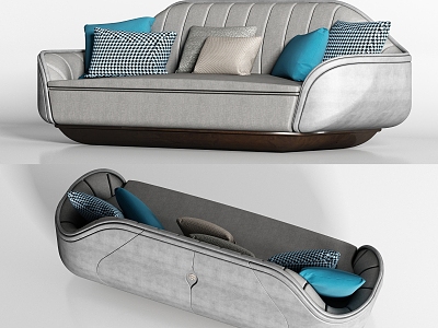 Modern gray fabric double sofa pillow combination 3d model