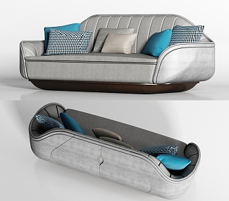 Modern gray fabric double sofa pillow combination 3d model