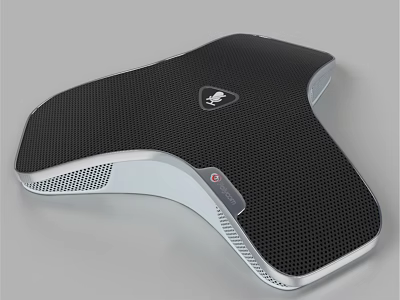 Modern Headphone Speaker with Black Mesh Surface Silver Frame and Red Indicator Light 3d model