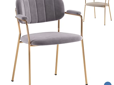 Modern Single Chair With Gray Velvet Seat Armrests And Golden Metal Legs 3d model