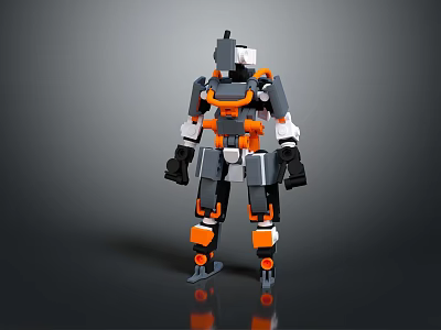 Humanoid Robot With Mechanical Structure Gray Orange White Color Standing Pose And Robotic Joints 3d model
