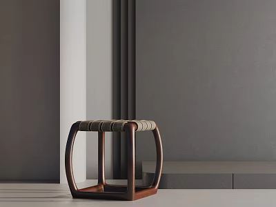 Modern Wooden Side Table With Curved Legs And Woven Surface Design 3d model