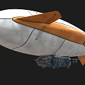Detailed White Airship Bottom Featuring Orange Tail Fin And Complex Mechanical Structure 3d model