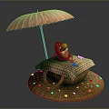 Avocado Topped With Pink Striped Umbrella And Red White Checkered Cloth On Yellow Round Base