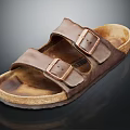 Brown Leather Comfortable Sandals With Double Buckle Straps And Thick Sole