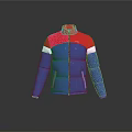Red And Blue Puffer Jacket With White Stripes Stand Collar Zipper Design Winter Outerwear