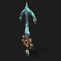 Crystal Blue Decorative Sword With Ship Wheel Base And Golden Ring Spikes