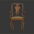 Classic Wooden Chair With Carved Backrest Armrests and Patterned Upholstered Seat