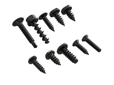 Various Black Screws in Multiple Sizes and Metal Material for Industrial Applications 3d model