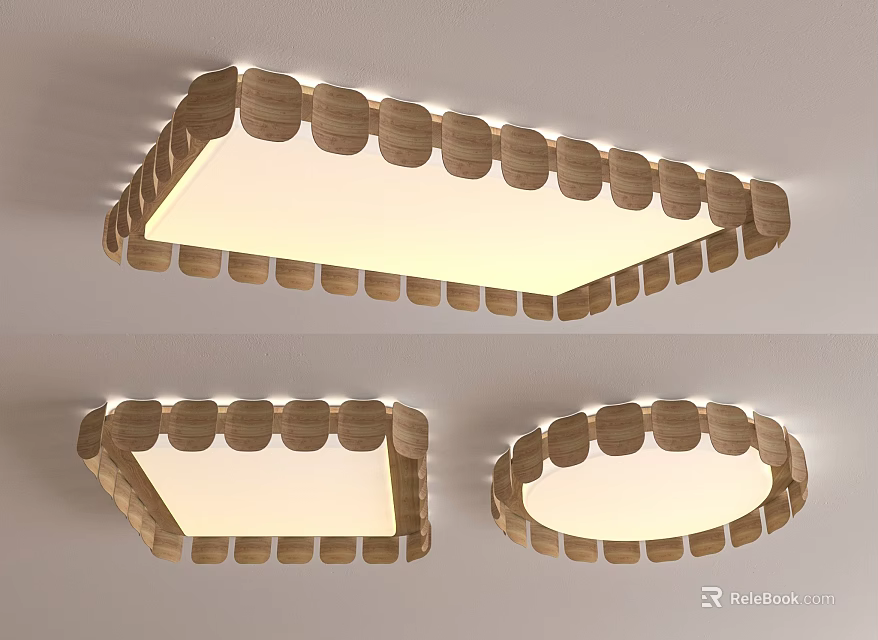 Ceiling Lights With Wooden Design In Various Shapes 3d model