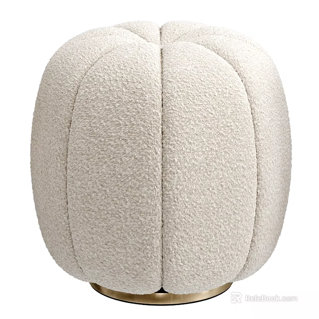 Beige Upholstered Ottoman With Plump Textured Design And Stitched Details 3d model 