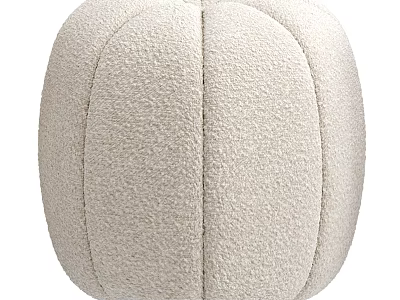 Beige Upholstered Ottoman With Plump Textured Design And Stitched Details 3d model