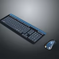 Sleek Full Size Computer Keyboard with Blue Accent and Matching Desktop Mouse