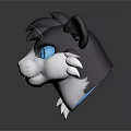 3D Rendered Game Movie Cat Character Head With Black White Fur Blue Eyes Detailed Whiskers
