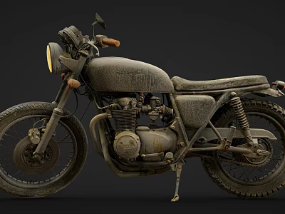 Vintage Motorcycle Weathered Appearance Round Headlight Brown Handlebars Leather Seat Rugged Tires 3d model