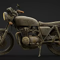 Vintage Motorcycle Weathered Appearance Round Headlight Brown Handlebars Leather Seat Rugged Tires