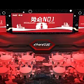 Event Stage With Red Backdrop Tubi NO1 Sign Coca Cola Logo And Round Tables Setup